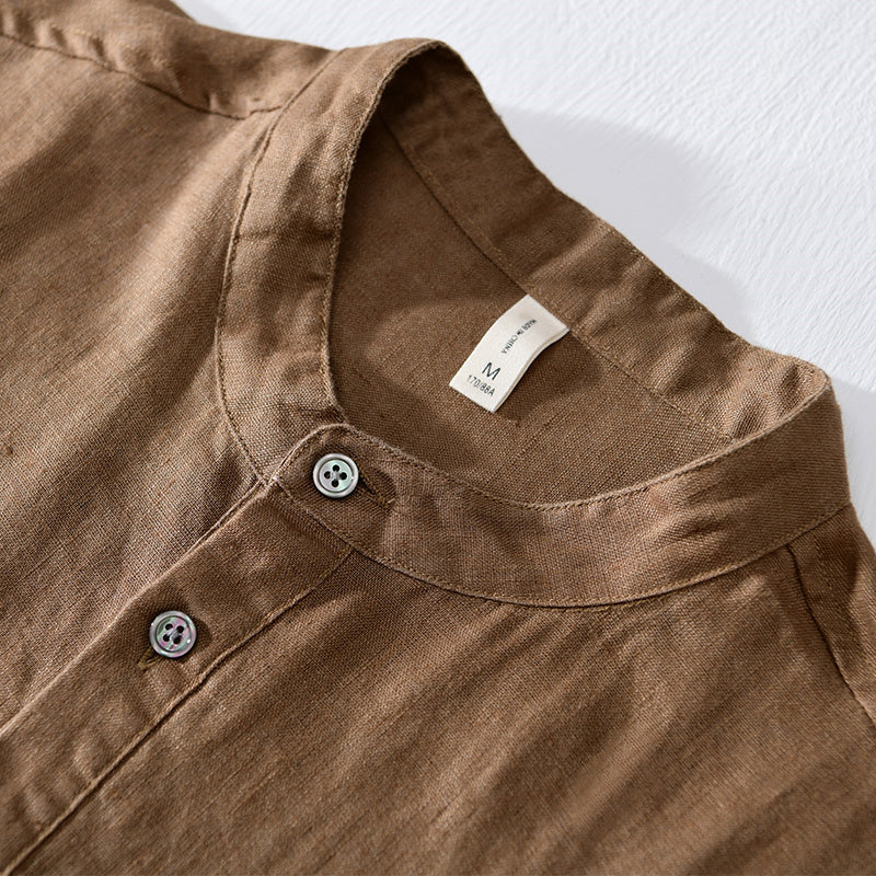 Herren Linne Kortärmad Skjorta för Elegant Stil 1