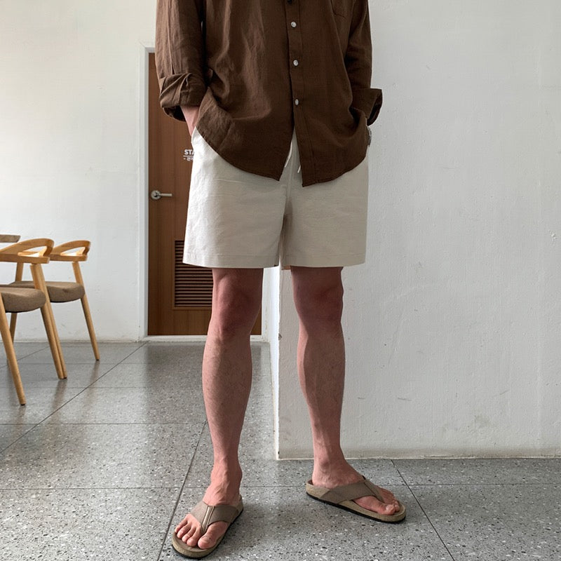 Herrens Linneshorts med Slim Fit och Sidofickor