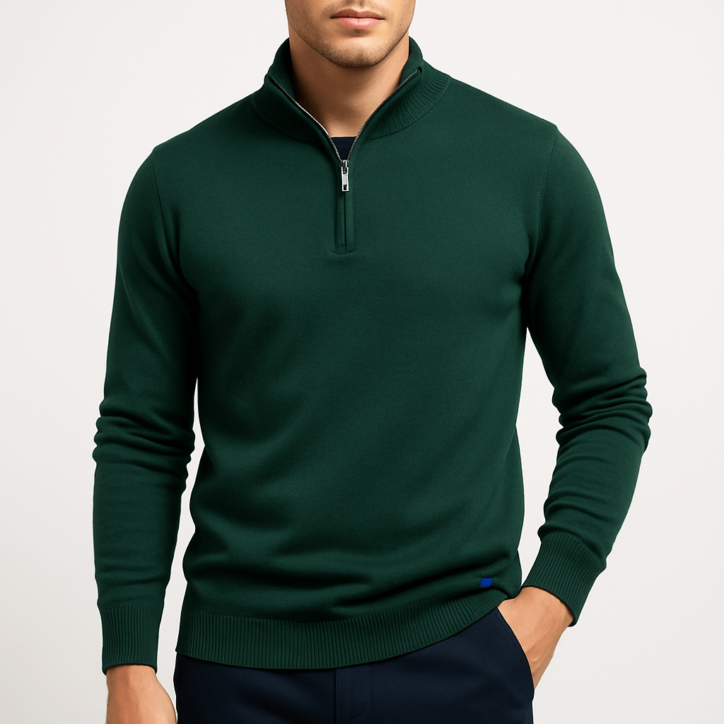 Herrens Fitted Sweater med Kvartzip