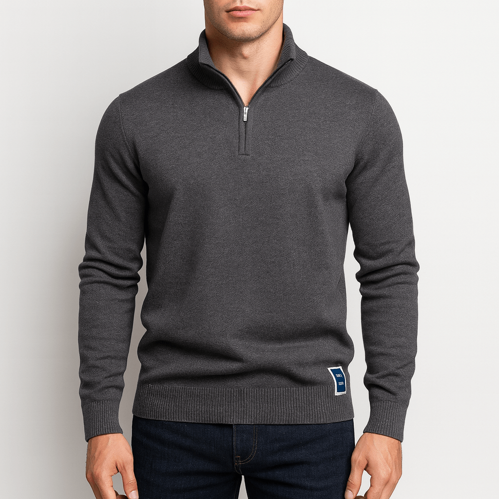 Herrens Fitted Sweater med Kvartzip