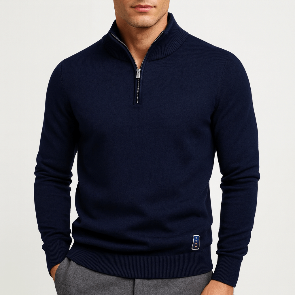 Herrens Fitted Sweater med Kvartzip