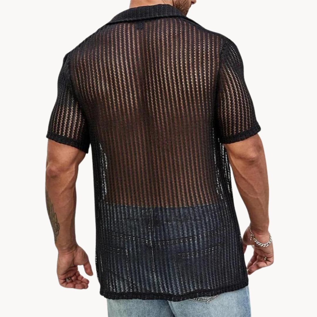 Herrskjorta Hålig Stickad Kortärmad Design för Stil och Komfort