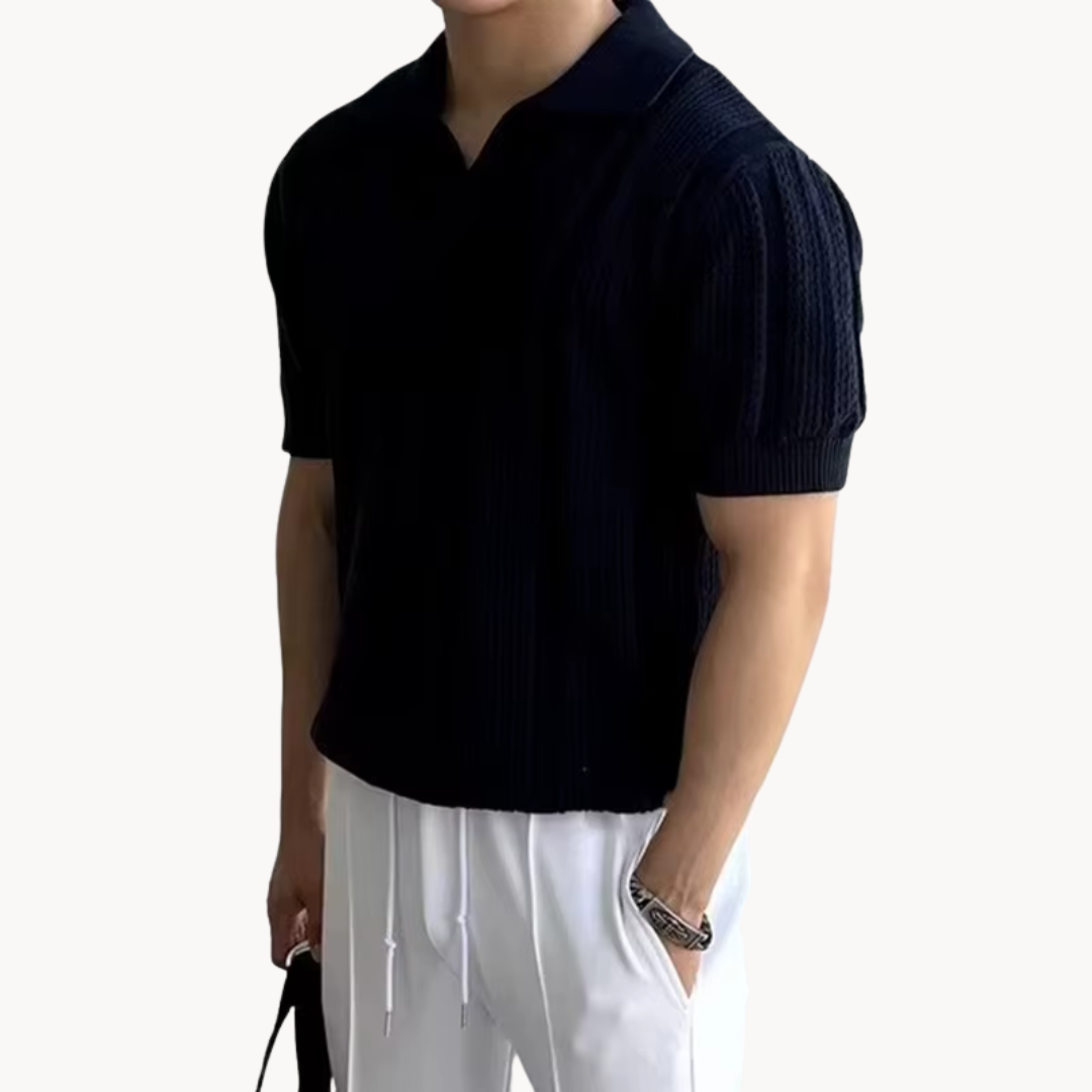 Herrskjorta i Mesh med Öppen Krage - Slim Fit Stil