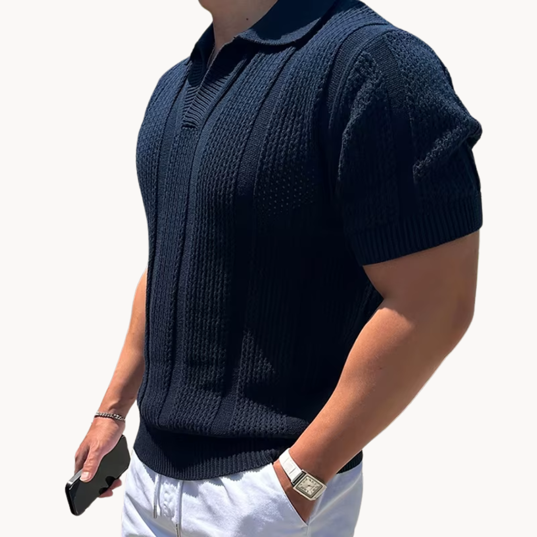 Herrskjorta i Mesh med Öppen Krage - Slim Fit Stil
