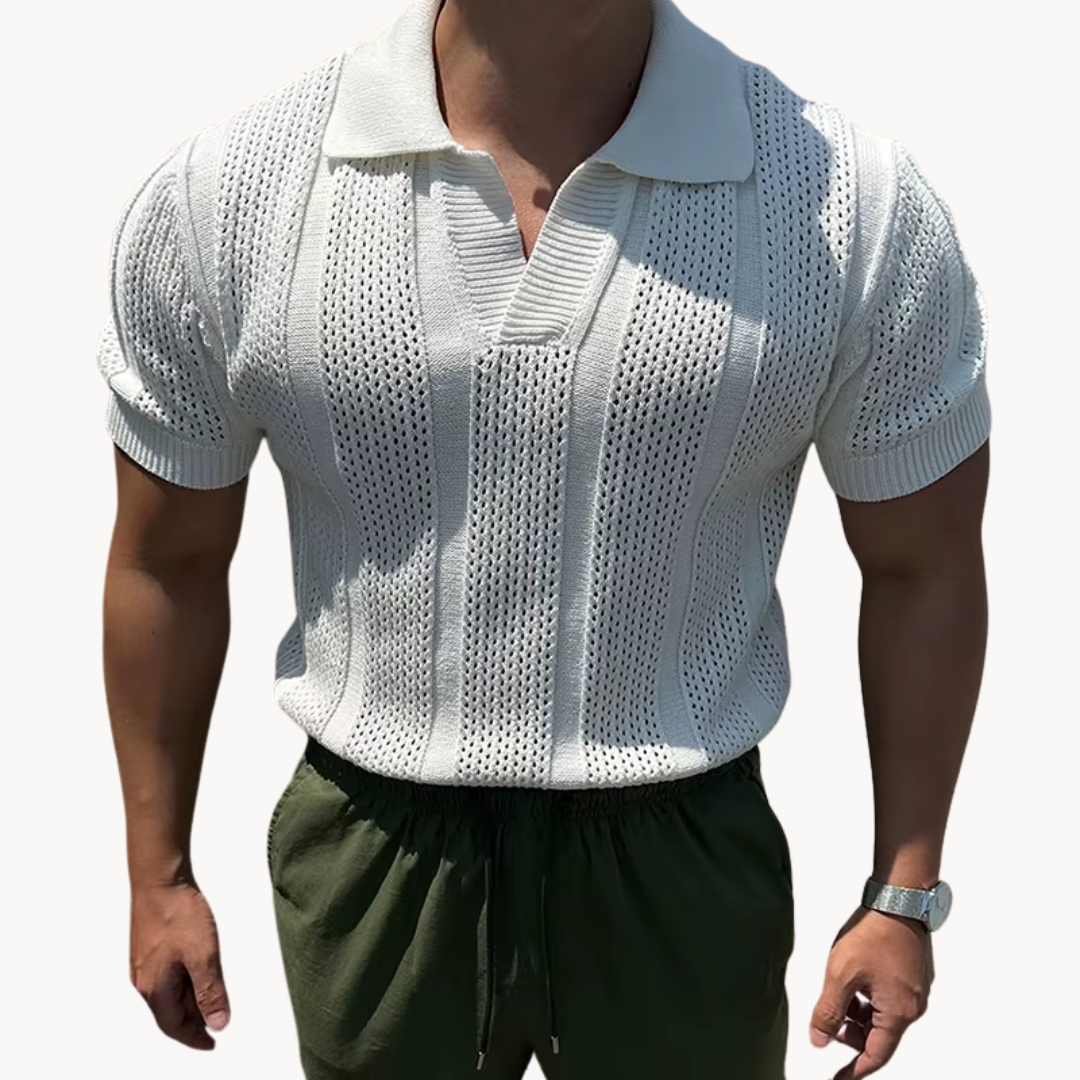 Herrskjorta i Mesh med Öppen Krage - Slim Fit Stil