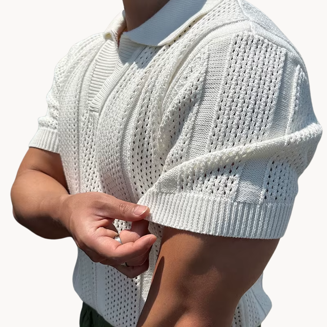Herrskjorta i Mesh med Öppen Krage - Slim Fit Stil