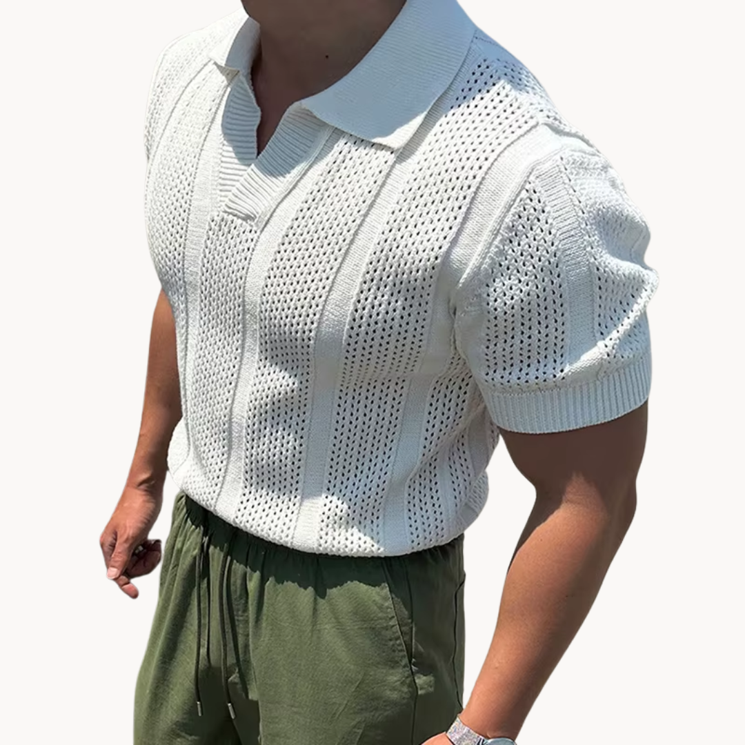 Herrskjorta i Mesh med Öppen Krage - Slim Fit Stil