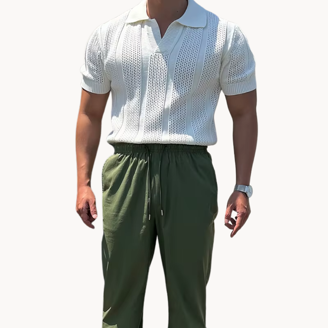 Herrskjorta i Mesh med Öppen Krage - Slim Fit Stil