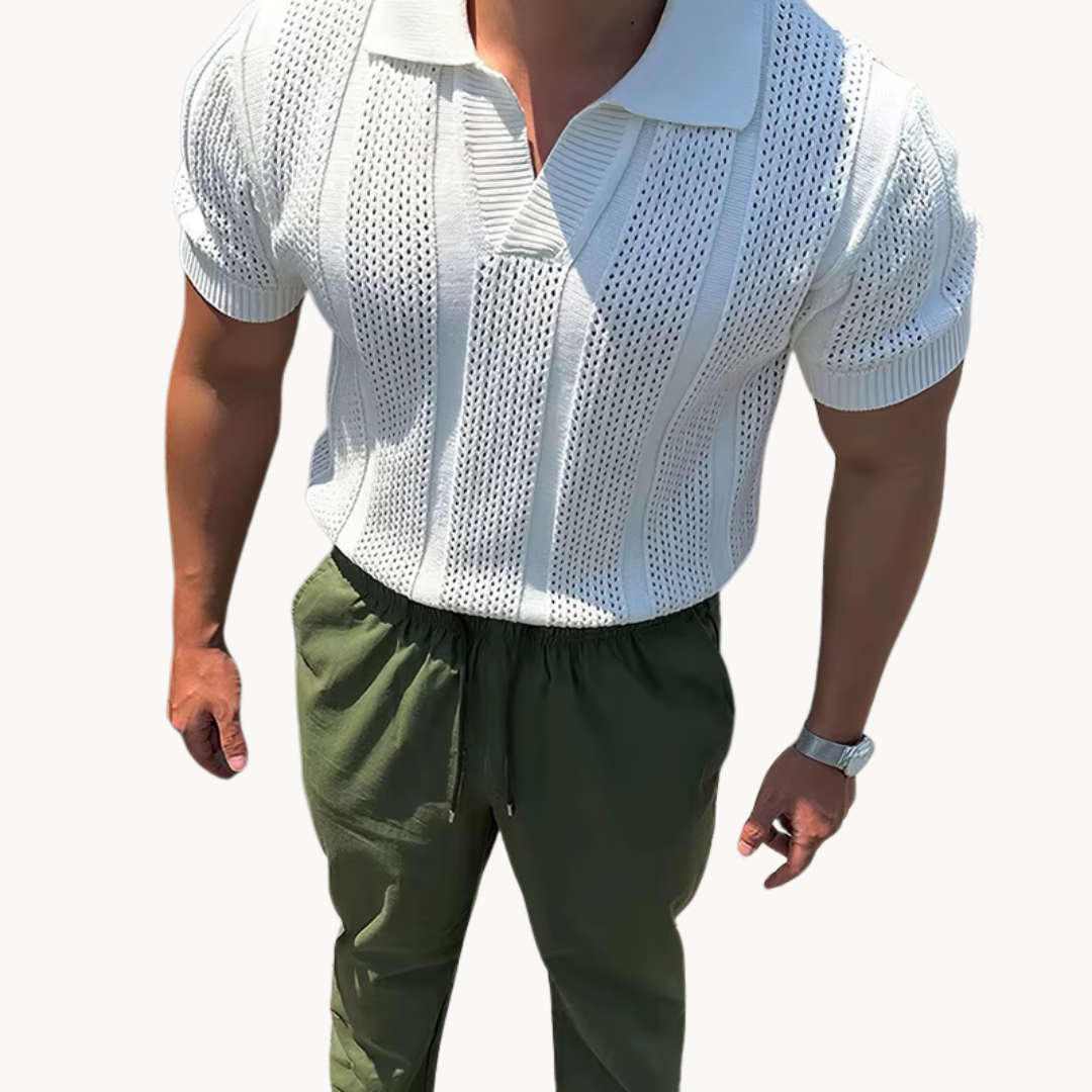 Herrskjorta i Mesh med Öppen Krage - Slim Fit Stil