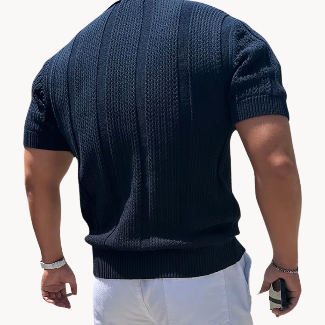 Herrskjorta i Mesh med Öppen Krage - Slim Fit Stil