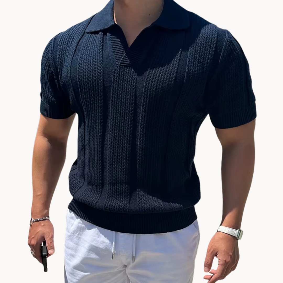 Herrskjorta i Mesh med Öppen Krage - Slim Fit Stil