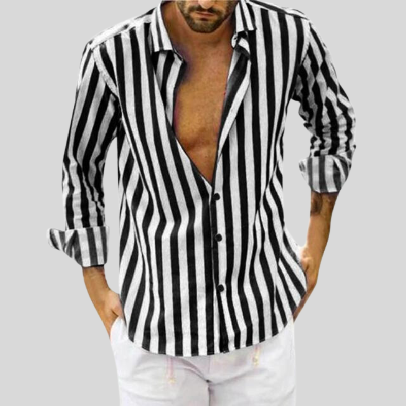 Herrskjorta med Vertikala Ränder för Män - Slim Fit