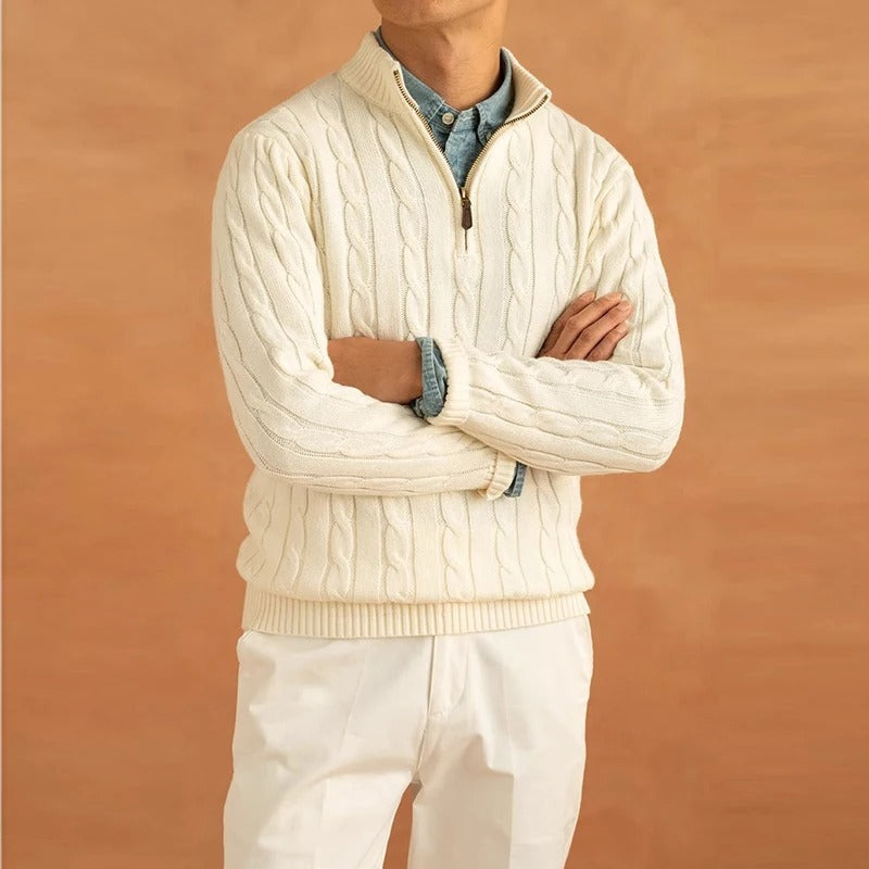 Jacquard Mock Neck Tröja Herr – Slim Fit & Elegant