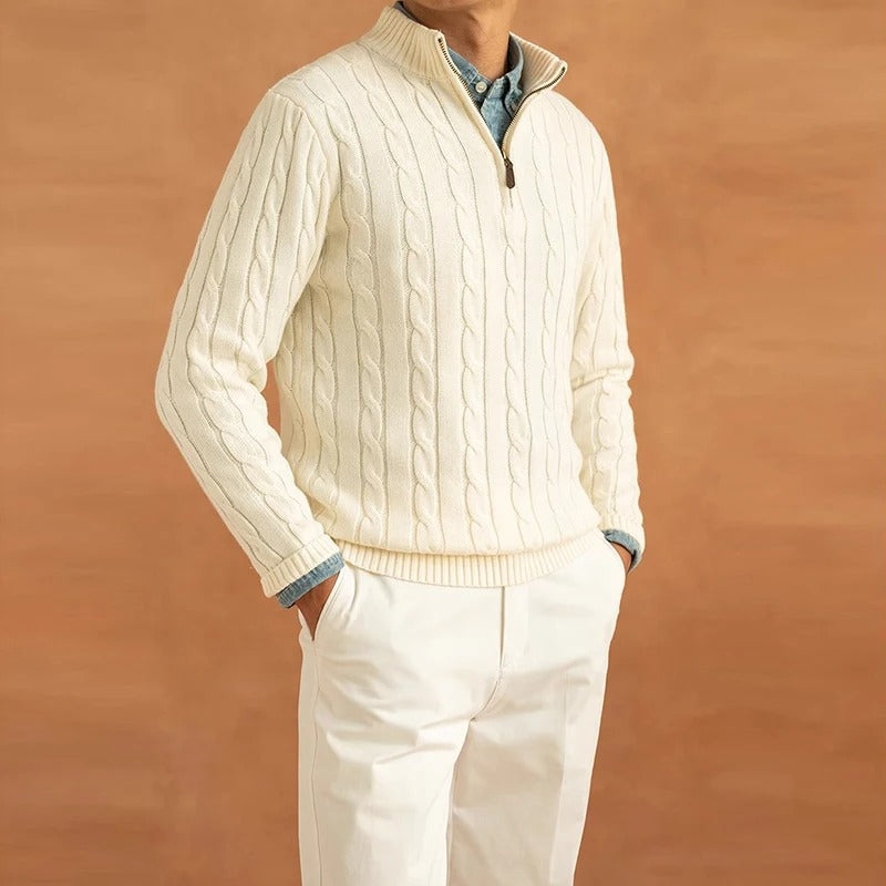 Jacquard Mock Neck Tröja Herr – Slim Fit & Elegant