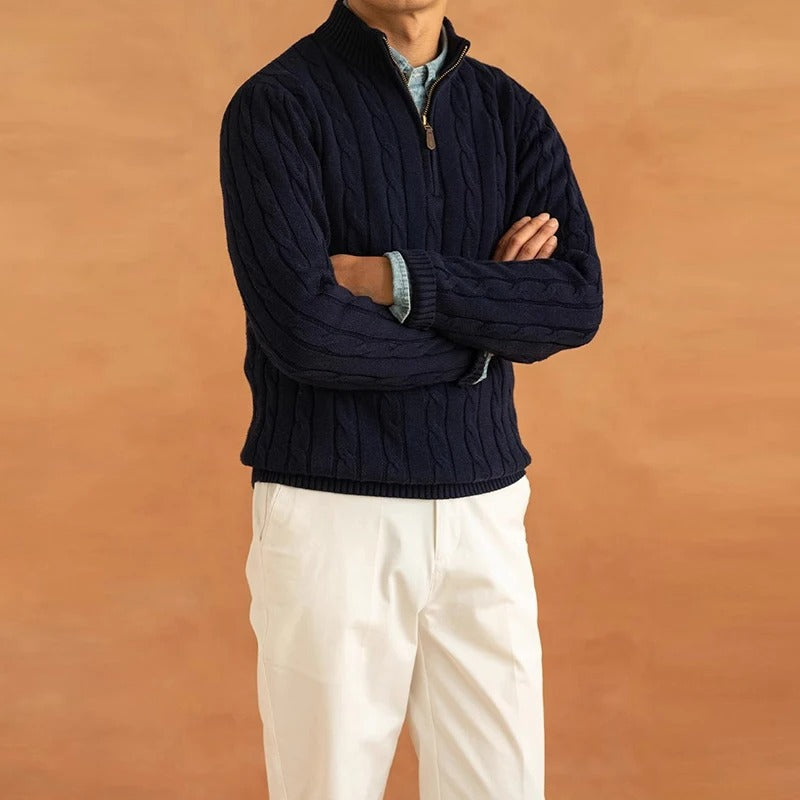 Jacquard Mock Neck Tröja Herr – Slim Fit & Elegant