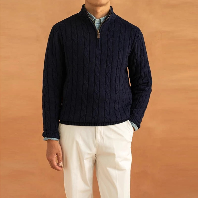 Jacquard Mock Neck Tröja Herr – Slim Fit & Elegant