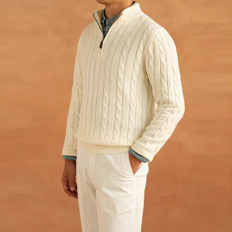 Jacquard Mock Neck Tröja Herr – Slim Fit & Elegant
