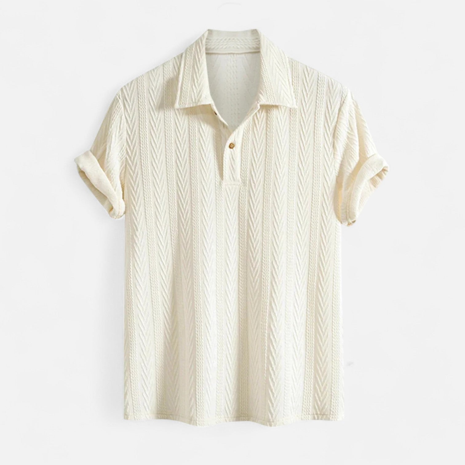 Jacquard Poloskjorta Herr – Halvknäppning & Klassisk Krage