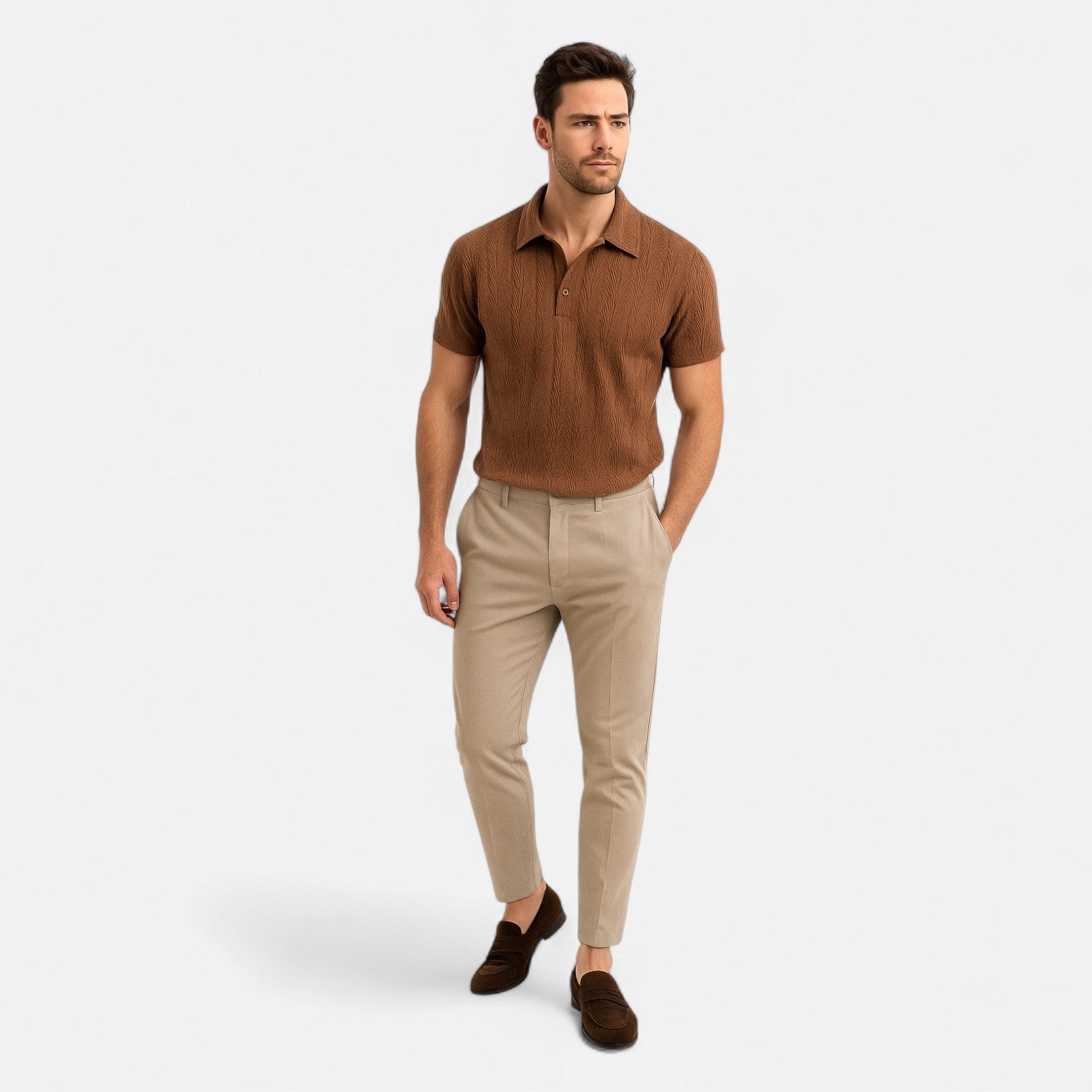 Jacquard Poloskjorta Herr – Halvknäppning & Klassisk Krage