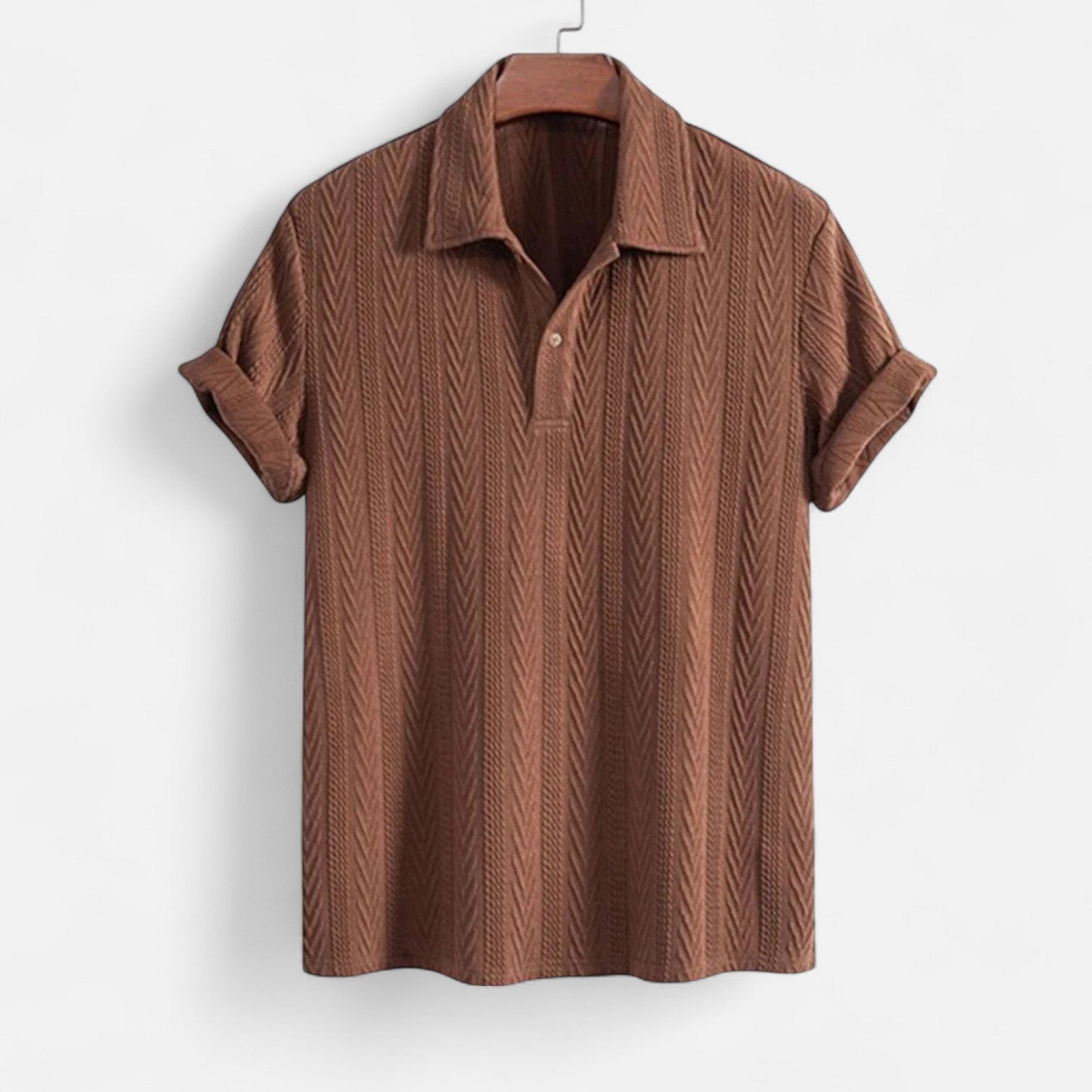 Jacquard Poloskjorta Herr – Halvknäppning & Klassisk Krage