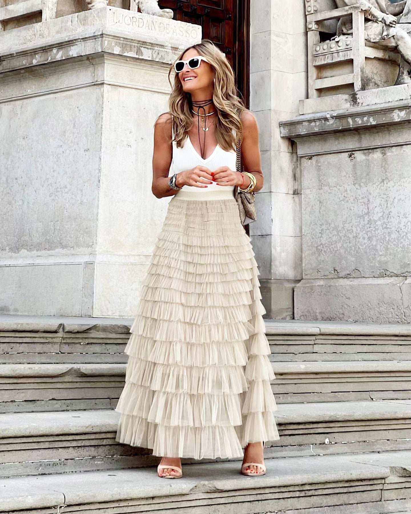 Kjol Dam Tyll A-Line Midi Kjol med Elegant Design