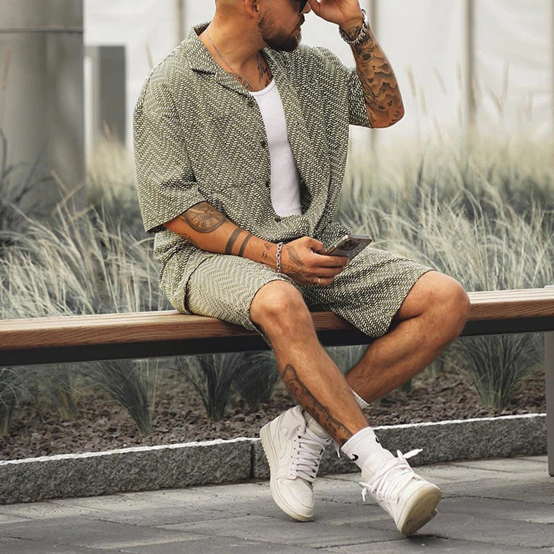 Kläder För Män Kortärmad Skjorta och Shorts Sättning