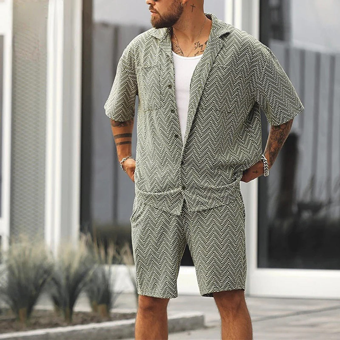 Kläder För Män Kortärmad Skjorta och Shorts Sättning