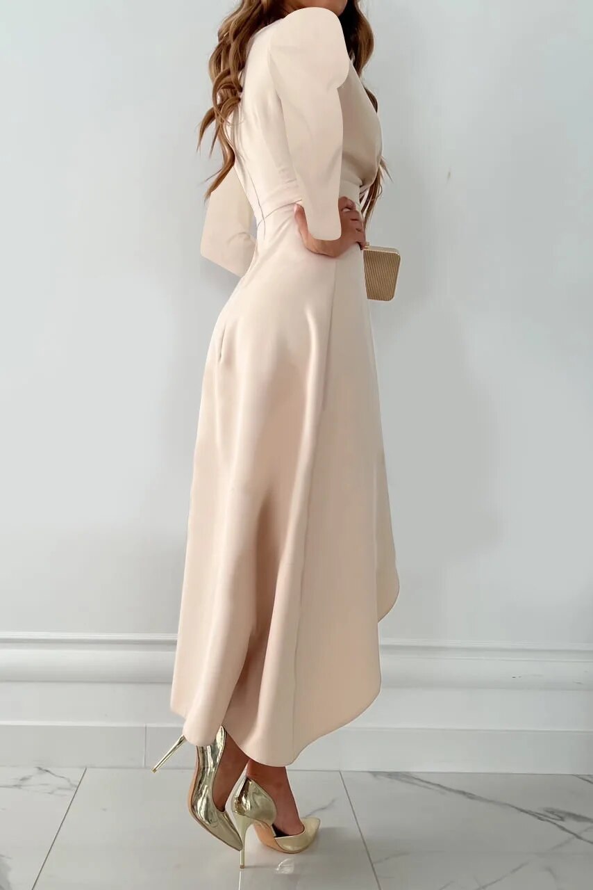Kvinna Elegant Asymmetrisk V-Hals Klänning