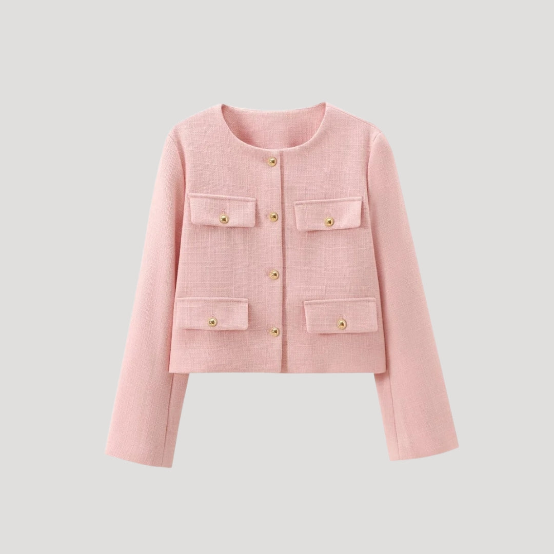 Kvinno Croppad Knapp-up Cardigan med Fickor 1