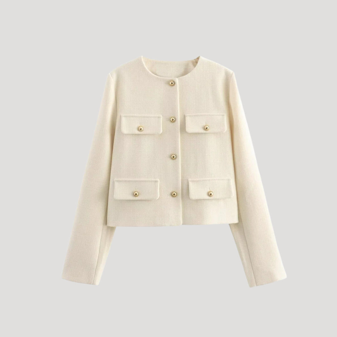Kvinno Croppad Knapp-up Cardigan med Fickor 4