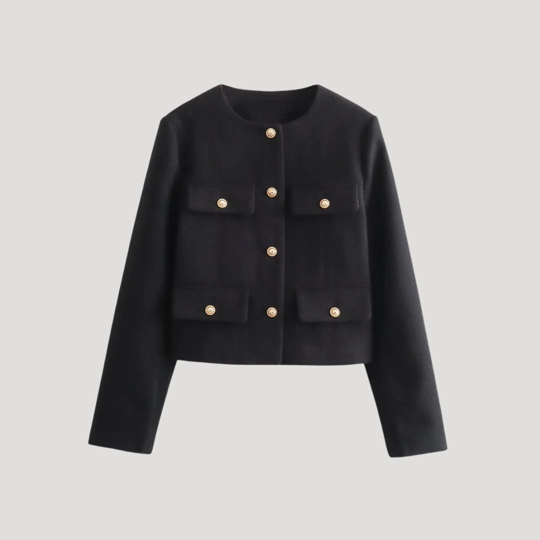 Kvinno Croppad Knapp-up Cardigan med Fickor 7