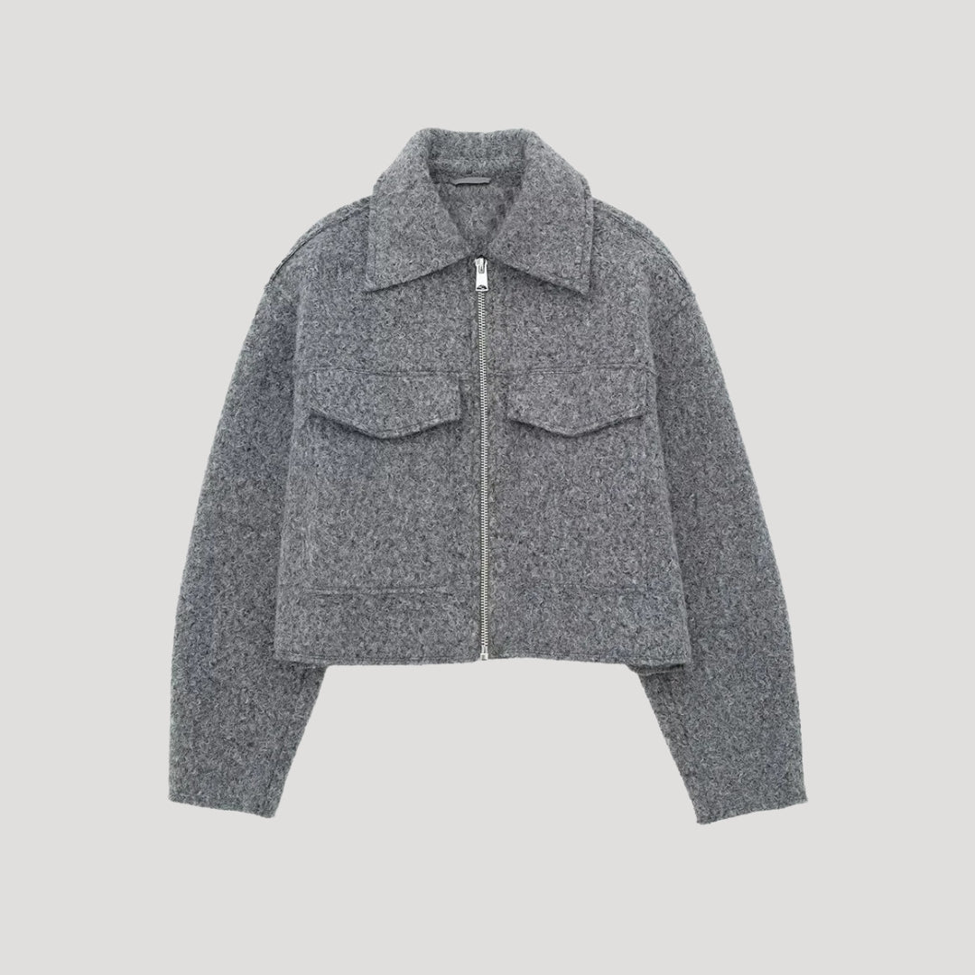 Kvinno Croppad Ulljacka med Strukturerad Design 0