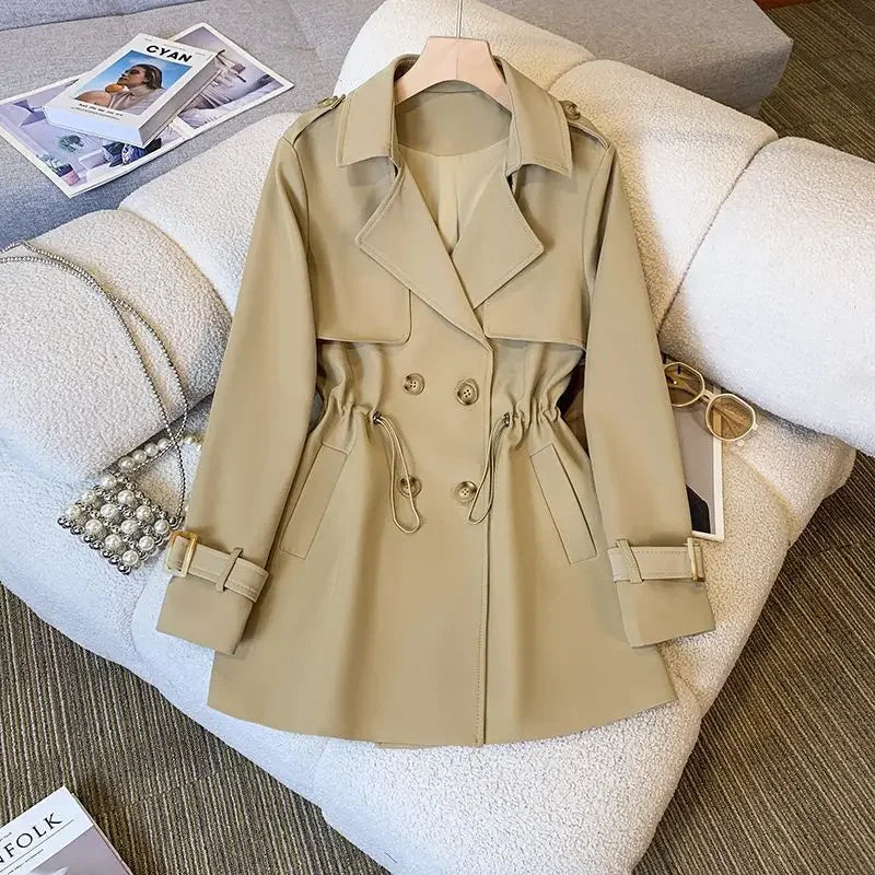 Kvinnors Bomull Trenchrock Medel Längd Elegant Stil