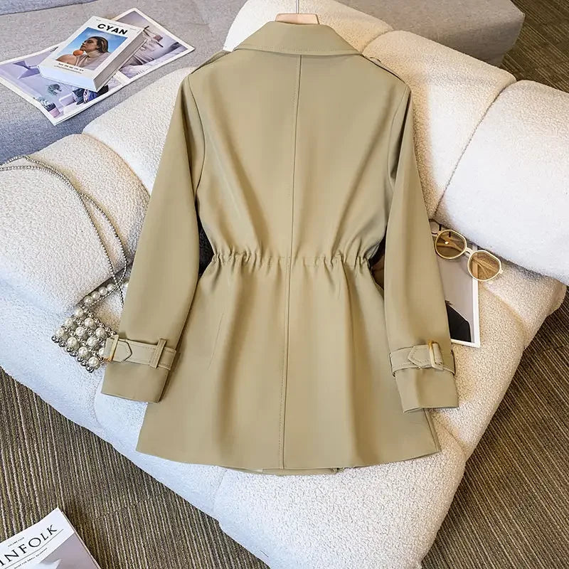 Kvinnors Bomull Trenchrock Medel Längd Elegant Stil