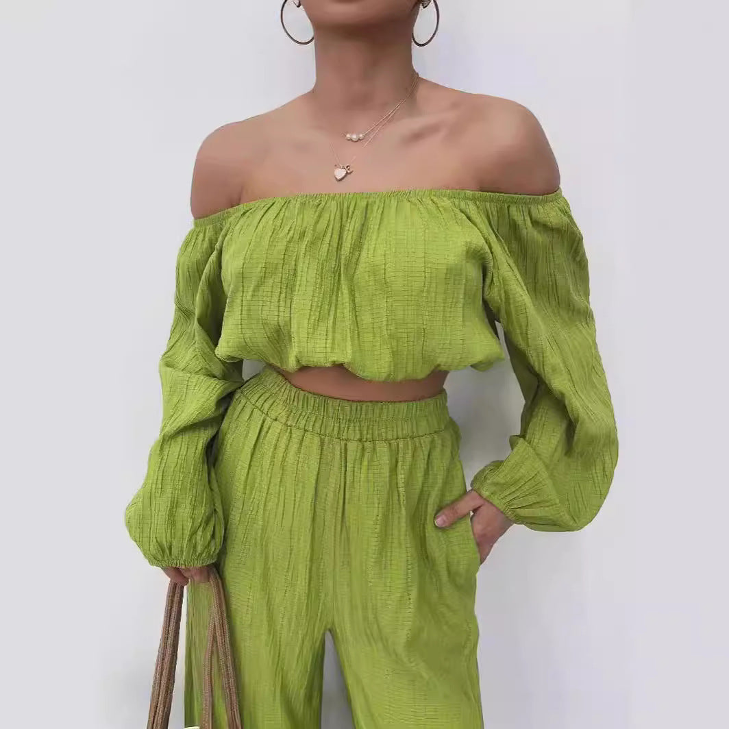 Kvinnors Bomull Tvådelat Set Off-Shoulder