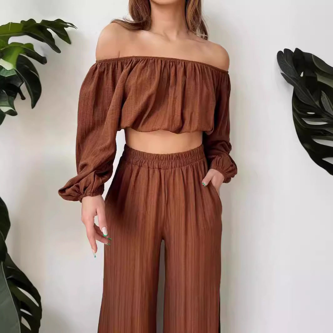 Kvinnors Bomull Tvådelat Set Off-Shoulder
