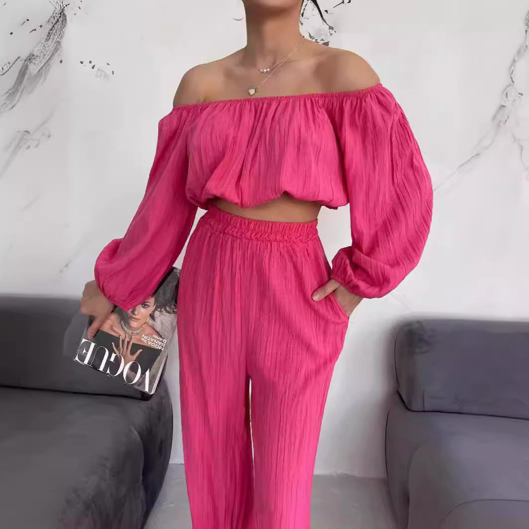 Kvinnors Bomull Tvådelat Set Off-Shoulder