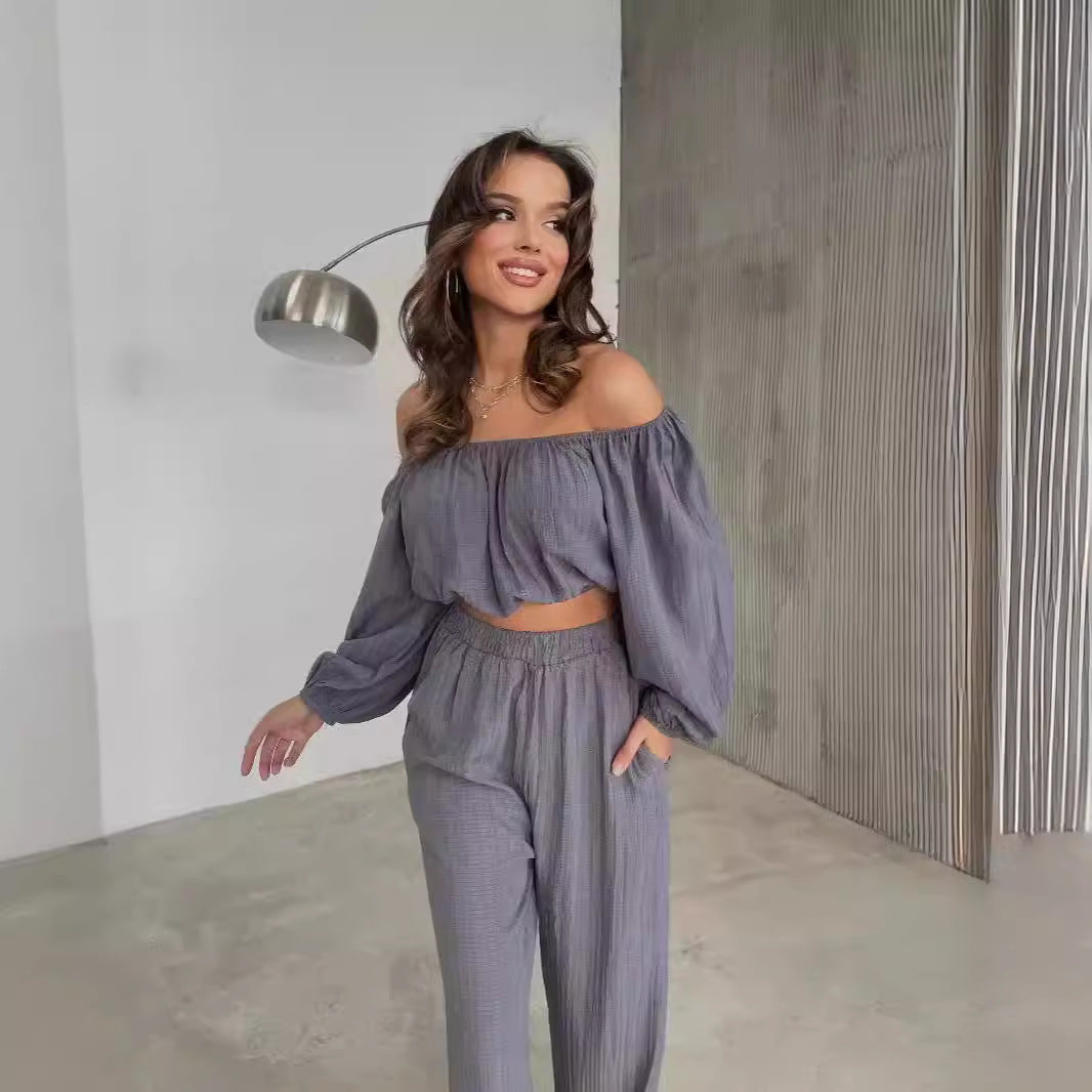Kvinnors Bomull Tvådelat Set Off-Shoulder