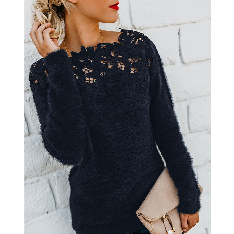 Kvinnors Bomullsblandning Blommig Jumper