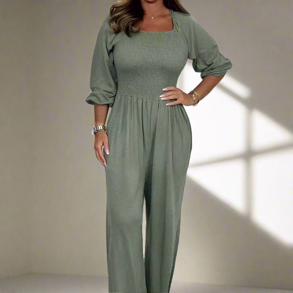Kvinnors Jumpsuit Rayon Blend Långärmad Fyrkantig Hals