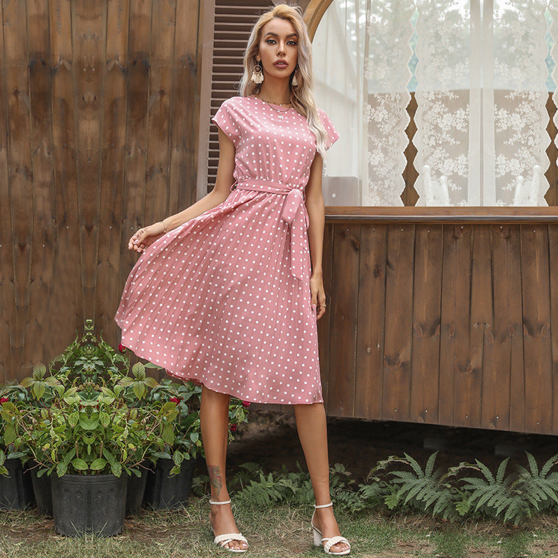 Kvinnors Midi Klänning med Polka Dot Mönster