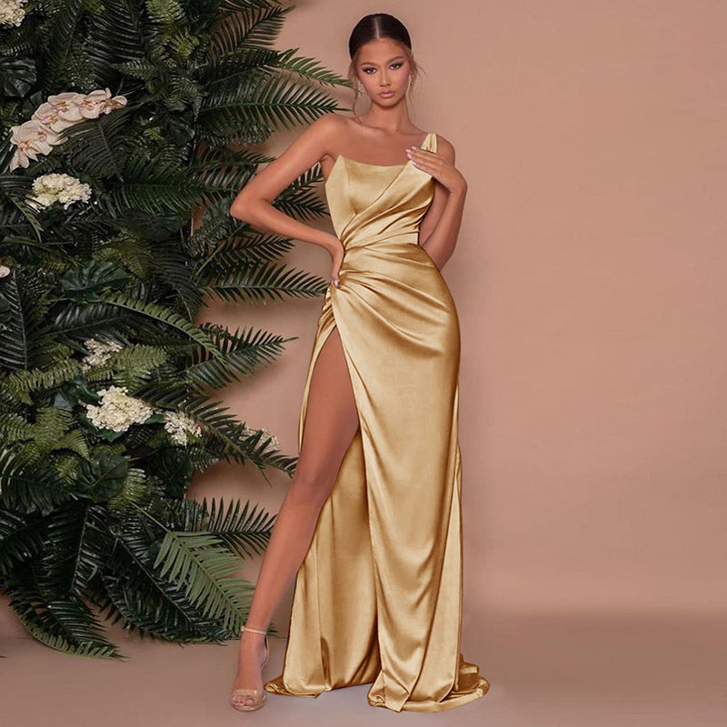 Kvinnors Satin Maxiklänning för Eleganta Tillfällen