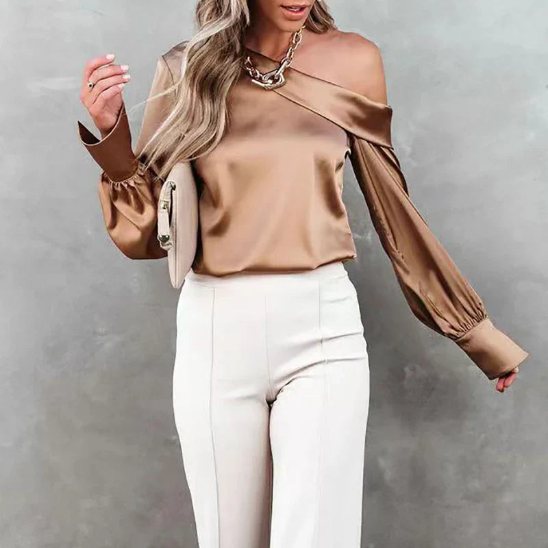 Kvinnors Sidenblus Med En Axel Elegant Stilren Design