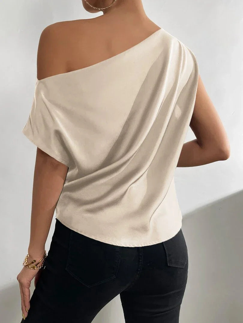 Kvinnors Silke T-shirt Off-Shoulder Med Batwing-ärmar