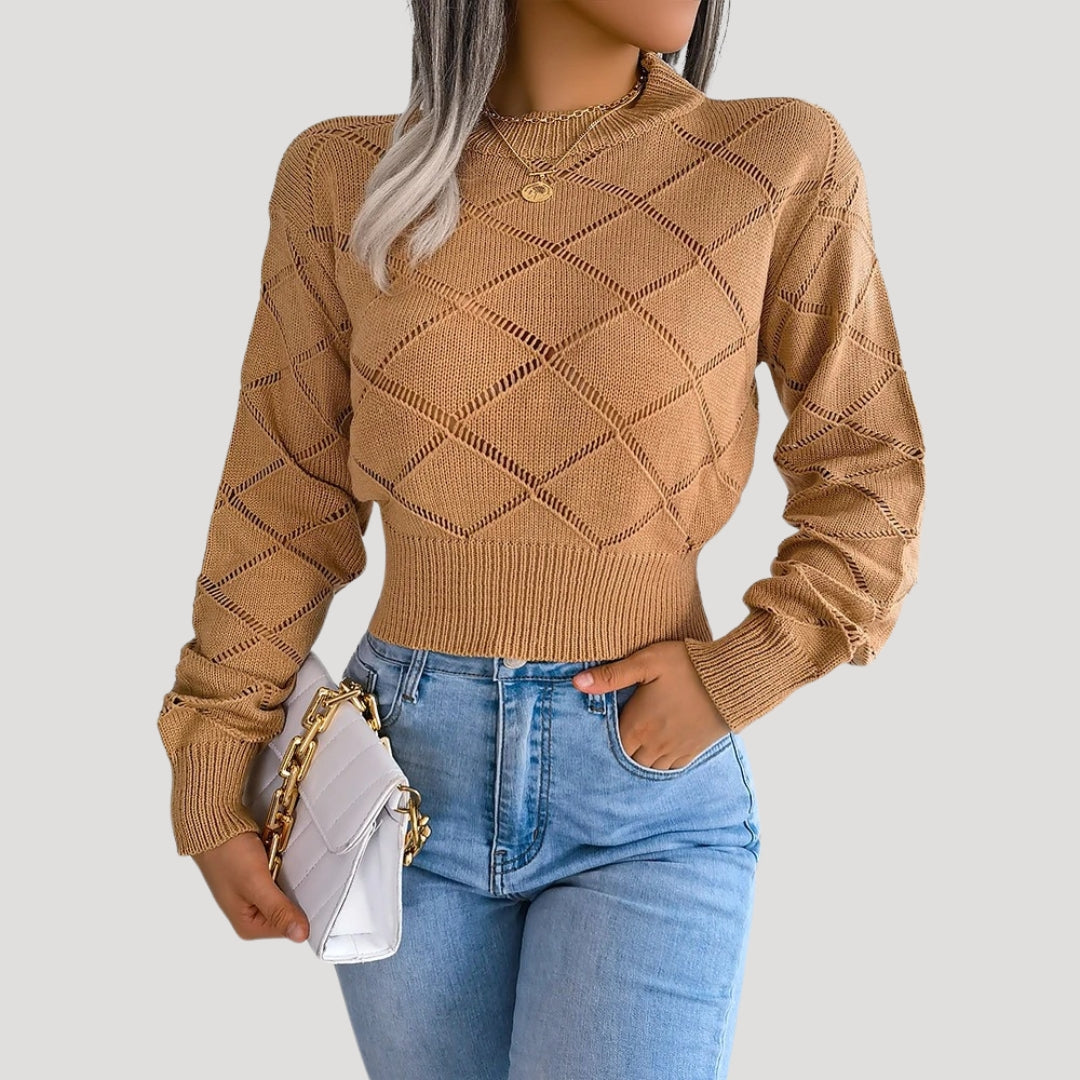Kvinnors Croppad Stickad Pullover Tröja med Höga Halsringning 5