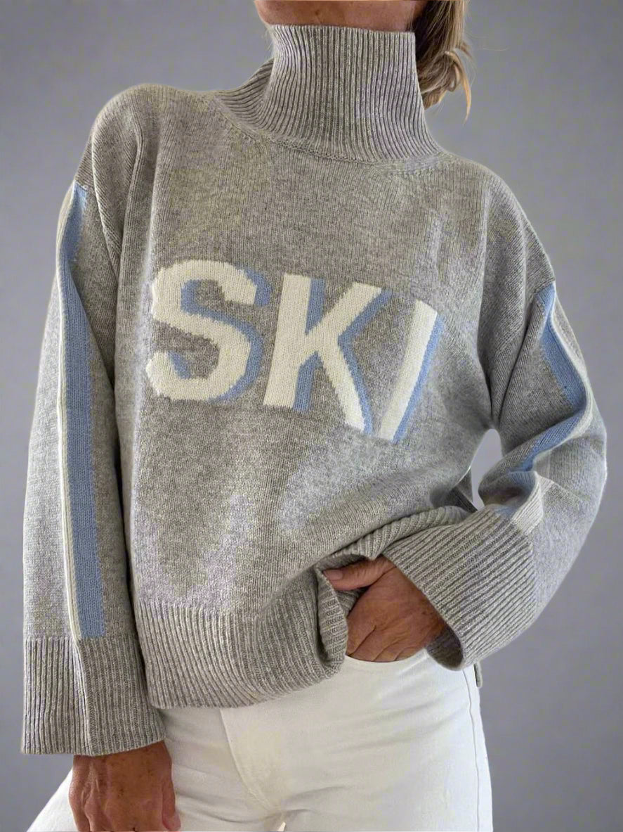 Kvinnors Turtleneck Tröja med Skidgrafik 0