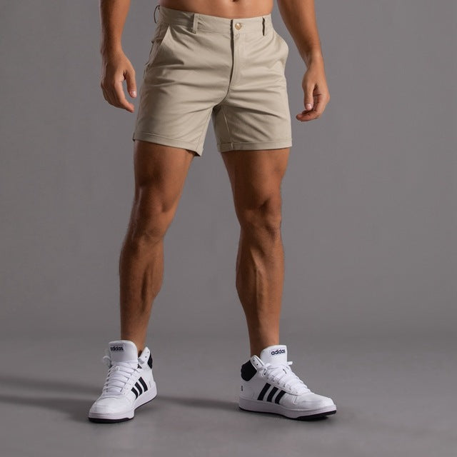 Mäns Bomull Chino Shorts Knälängd Khaki-1