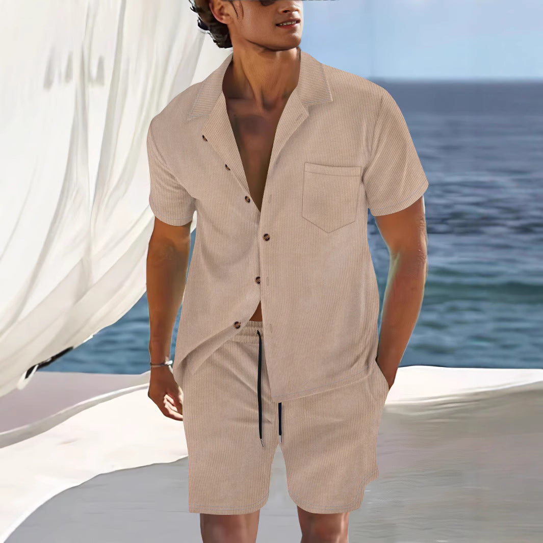 Mäns Bomull Skjorta och Shorts Set