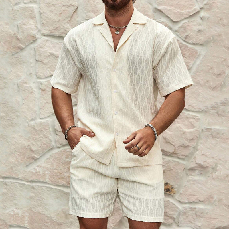 Mäns Bomull Tvådelat Set Skjorta och Shorts