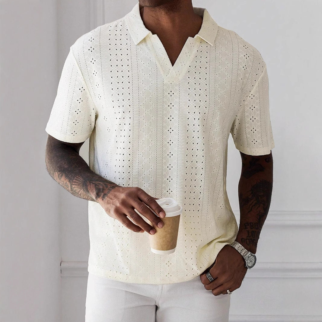 Mäns Bomulls T-shirt med Jacquard Spets